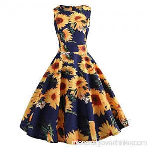 Vintage Dresses for Women Retro Sunflower Print Sleeveless Tea Evening Party Short Dress Yellow B07PCRGPYN